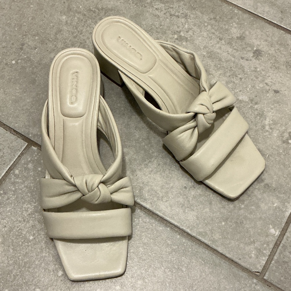 Vince Cream Knotted Leather Slide Sandals